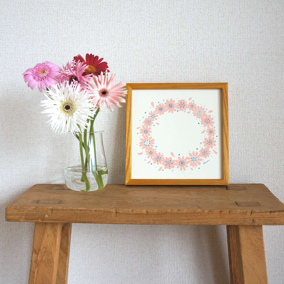 「 twinkle flower wreath（ラムネピンク）」20cm角ポスター 1枚目の画像