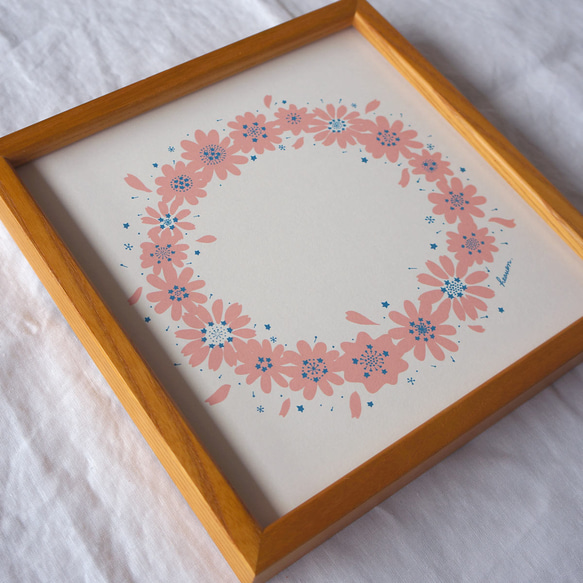 「 twinkle flower wreath（ラムネピンク）」20cm角ポスター 4枚目の画像