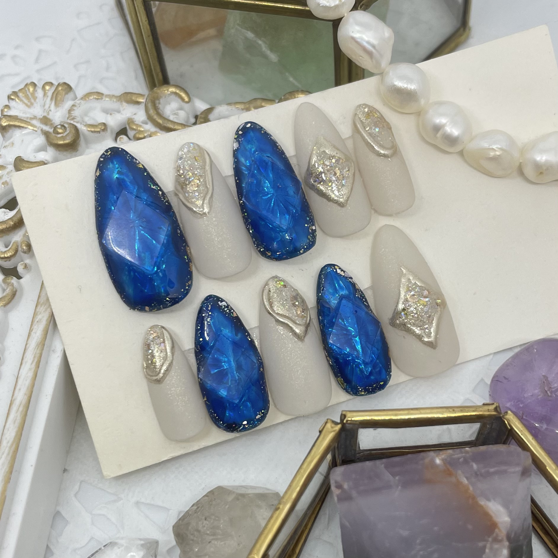 サイズオーダー♡ダイヤモンドカット風ネイルチップ ブルー size order  