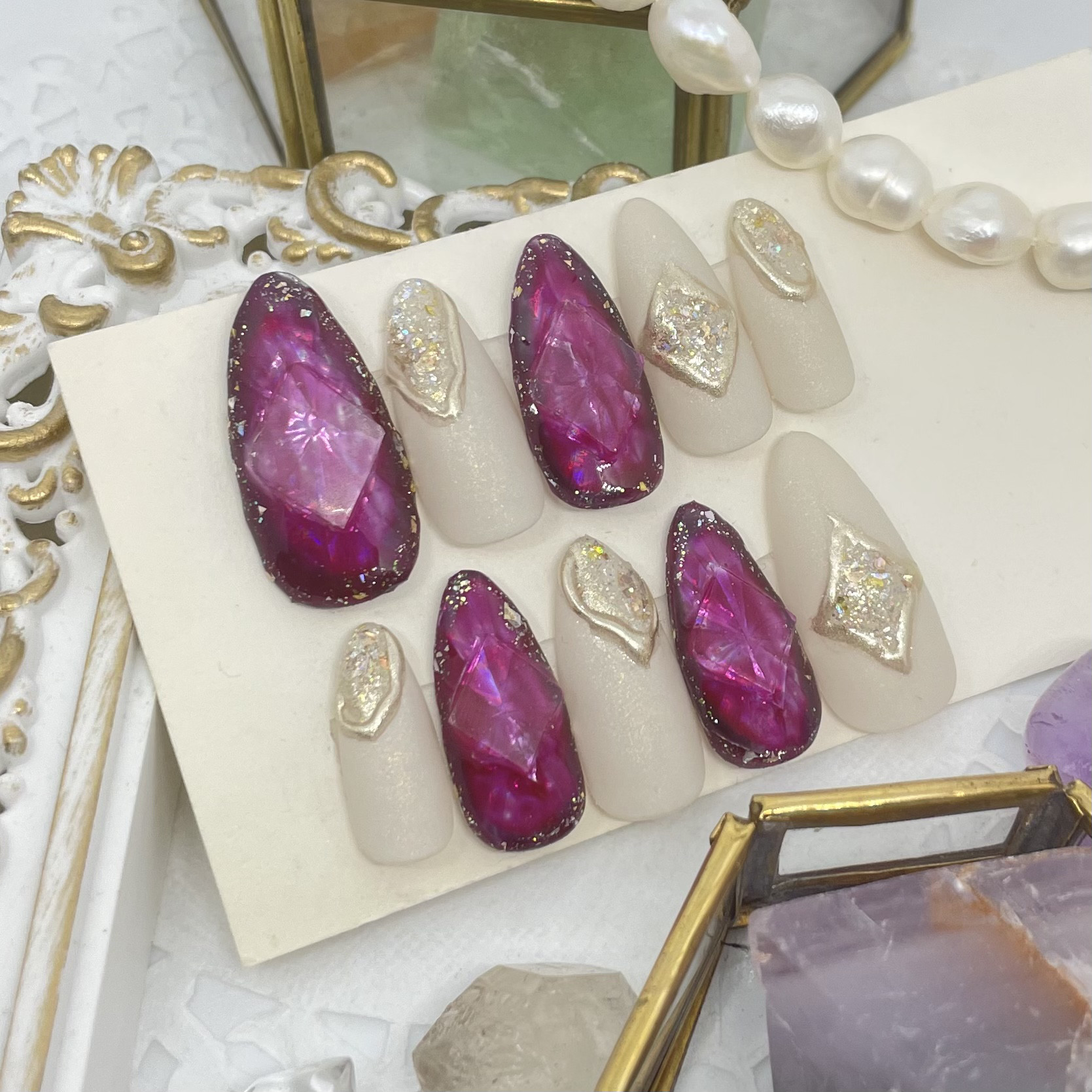 サイズオーダー♡ダイヤモンドカット風ネイルチップ レッド size order  