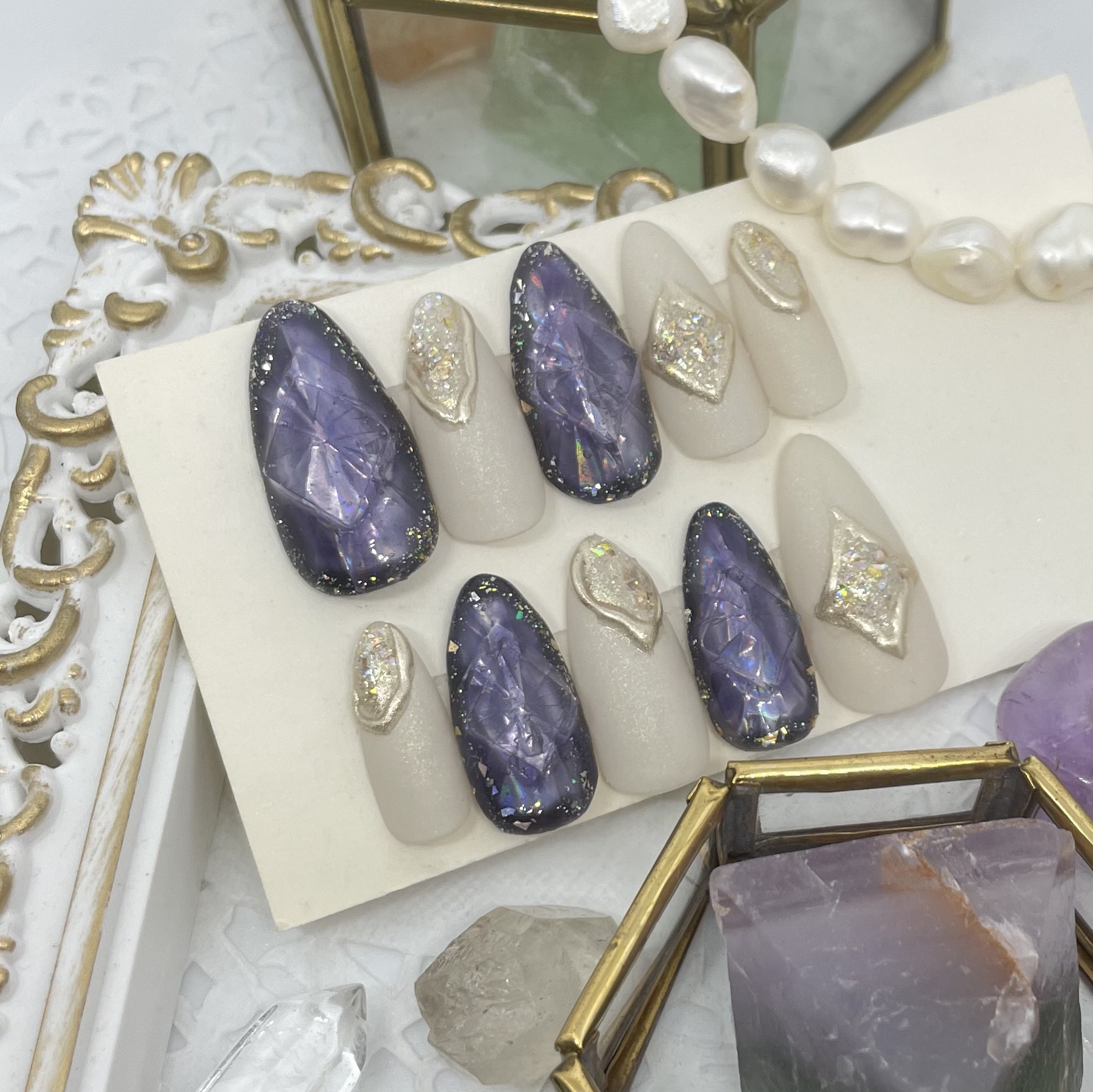 サイズオーダー♡ダイヤモンドカット風ネイルチップ パープル size  