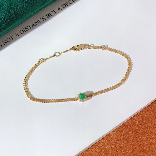 天然ダイヤモンド付きエメラルドブレスレットk18 ブレスレット パール  