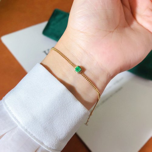 天然ダイヤモンド付きエメラルドブレスレットk18 ブレスレット パール  