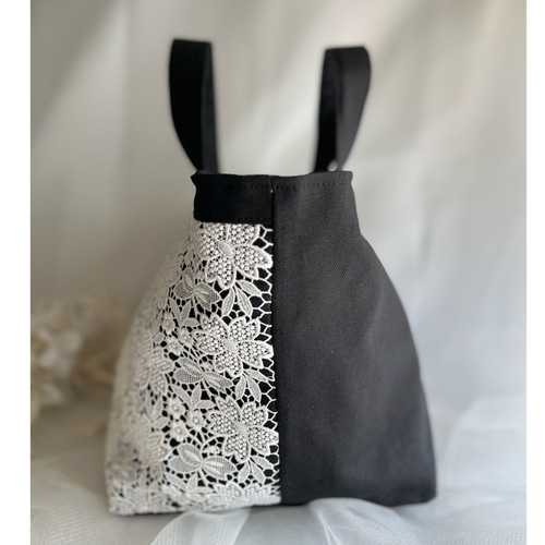 希少…夜まで待てないサックス系…星のケミカルレース付 トートバッグ 送料無料中❤️舟型トートバッグ❤️お花畑の高級ケミカルレース