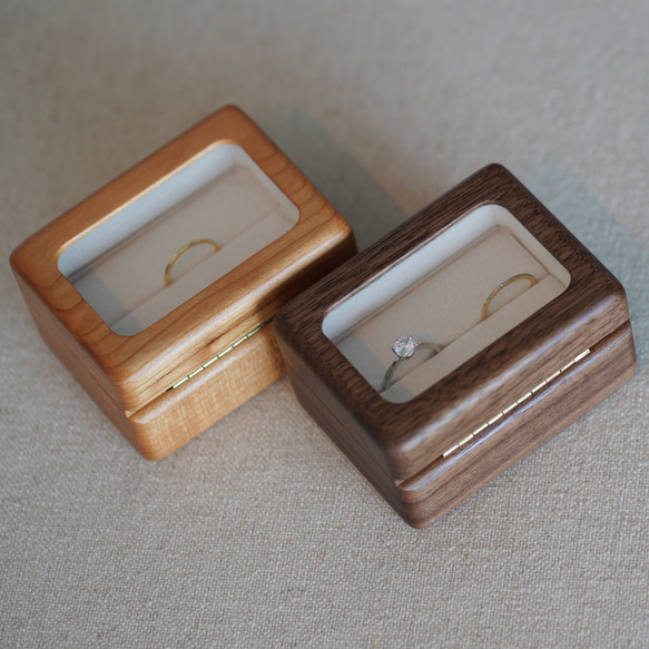 木製リングケース ペア 2個用 指輪ケース 窓 ガラス付き　 3枚目の画像