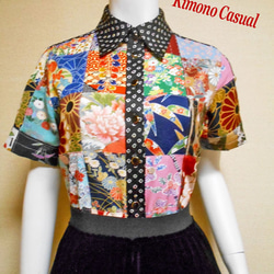 パッチワークブラウス Patchwork blouse LS-285/M 1枚目の画像