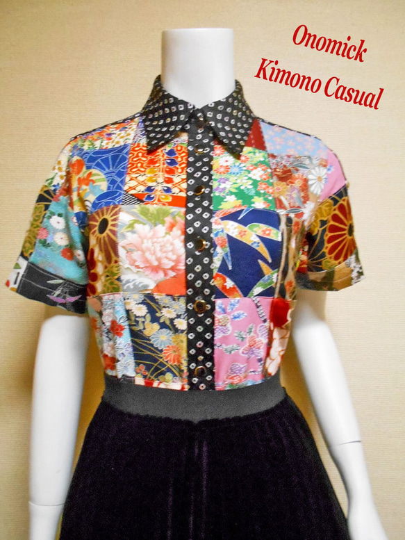 パッチワークブラウス Patchwork blouse LS-285/M 1枚目の画像