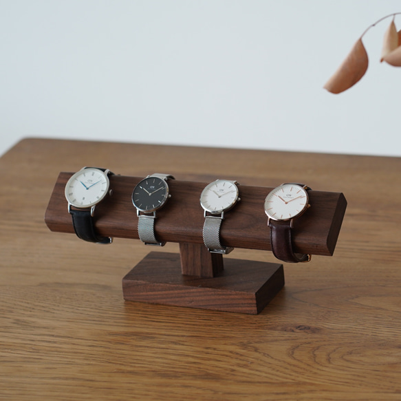 木製 時計スタンド 腕時計収納 ウォールナット材 4-6本収納可能 1枚目の画像