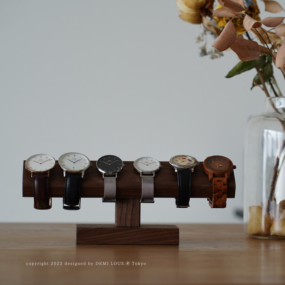 木製 時計スタンド 腕時計収納 ウォールナット材 4-6本収納可能 6枚目の画像