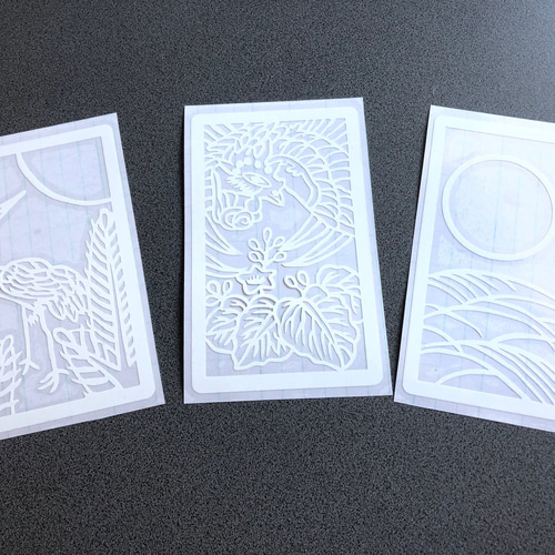 花札 三光 睦月 鶴 葉月 月 師走 鳳凰 】 3種セット ステッカー