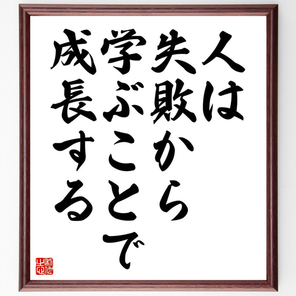 名言「人は、失敗から学ぶことで成長する」額付き書道色紙／受注後直筆（V4506) 1枚目の画像