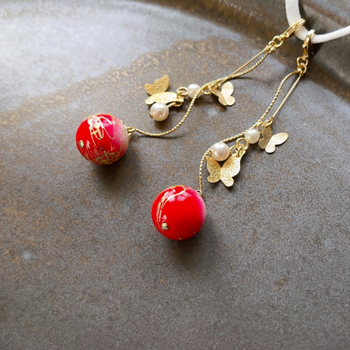 ✴︎紅色と蝶✴︎ 和風ピアスみたいなマスクチャーム【Hijiri】唐草