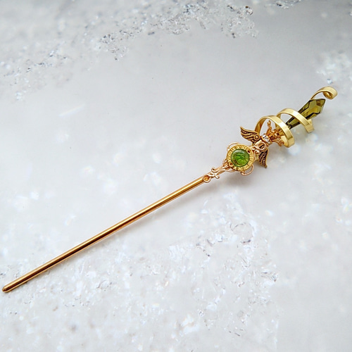 魔法の杖 ブラウン ゴールド 螺旋を描く願いの杖 初級魔法 かんざし ショートver ドール小物