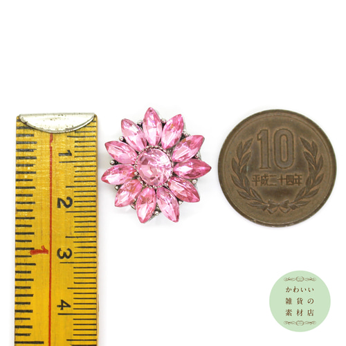 22mm 尖った11枚の花弁のサファイアピンクラインストーンの花の