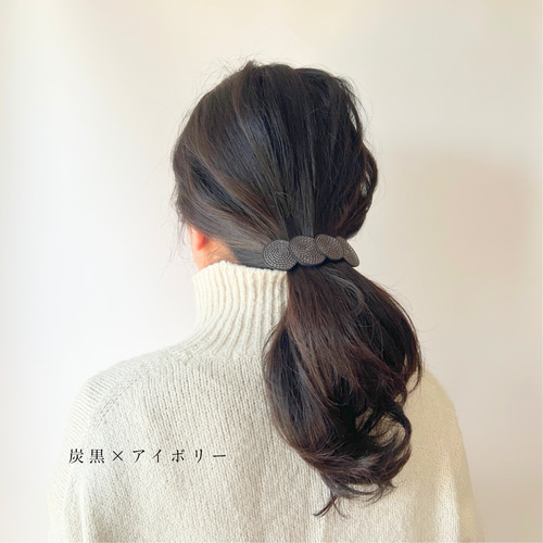 お革なバレッタ④ ◇刺繍レザーヘアバレッタ『ぐるぐる』※在庫限り バレッタ TOMO CO