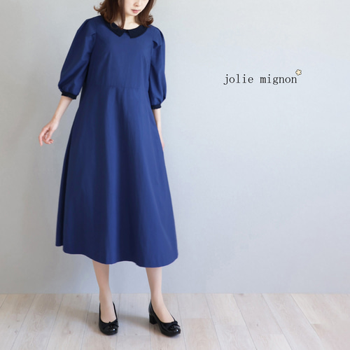 HERMES エルメス　ネイビー 襟付き 七分袖ワンピース　size36 2023年春夏 HERMES エルメス ワンピース レディース カレーシュ刺繍