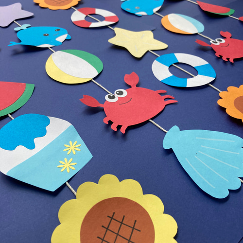 夏 いっぱい ガーランド 8月 7月 海 壁面飾り 壁面 吊るし飾り 保育園