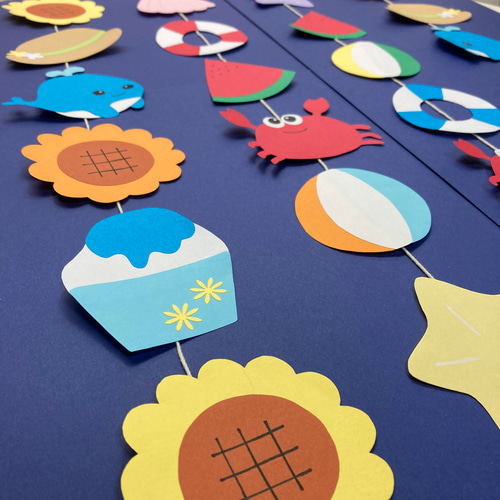 再販②】夏 いっぱい ガーランド 8月 7月 海 壁面飾り 壁面 吊るし飾り