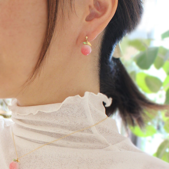 3D桃子耳環/耳環【日本製造】桃子/水果 第3張的照片