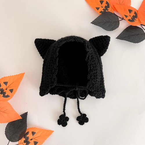 黒猫ちゃんのベビーボンネット☆ハロウィン 新生児~2歳サイズ 猫耳 猫