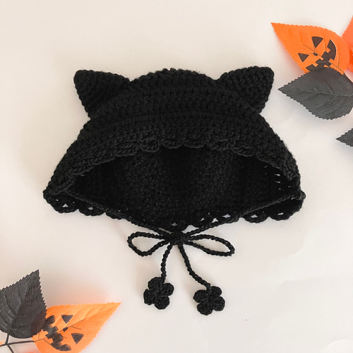 黒猫ちゃんのベビーボンネット☆ハロウィン 新生児~2歳サイズ 猫耳 猫
