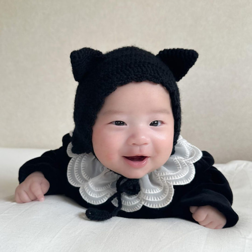 黒猫ちゃんのベビーボンネット☆ハロウィン 新生児~2歳サイズ 猫