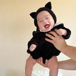 【新品未使用】BABY ねこみみボンネット 黒 オフ白 ベビー 帽子 ねこみみ ボンネット 耳付き 赤ちゃん khb-072