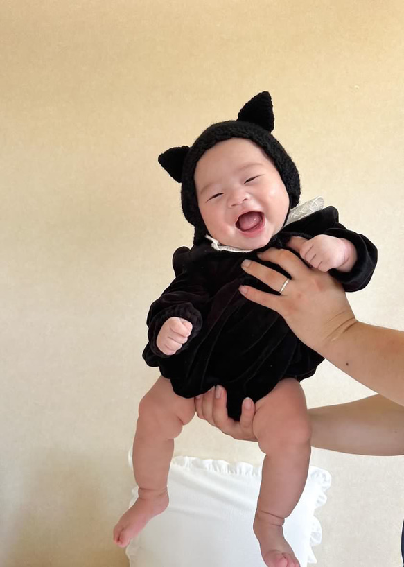 黒猫ちゃんのベビーボンネット☆ハロウィン 新生児~2歳サイズ 猫耳 猫