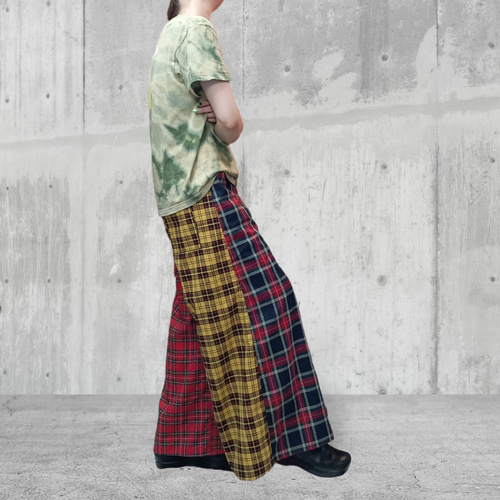 タータンチェック ミックス オーバーワイドパンツ キュロット
