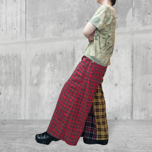 タータンチェック ミックス オーバーワイドパンツ キュロット