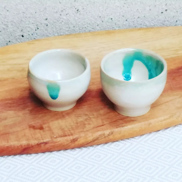 ペア♪ぐい呑みセット【碧い水たまり】1点物 7枚目の画像