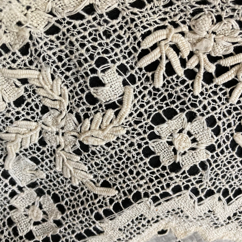 アンティーク オーガンジー 透かしドローンワークレース刺繍