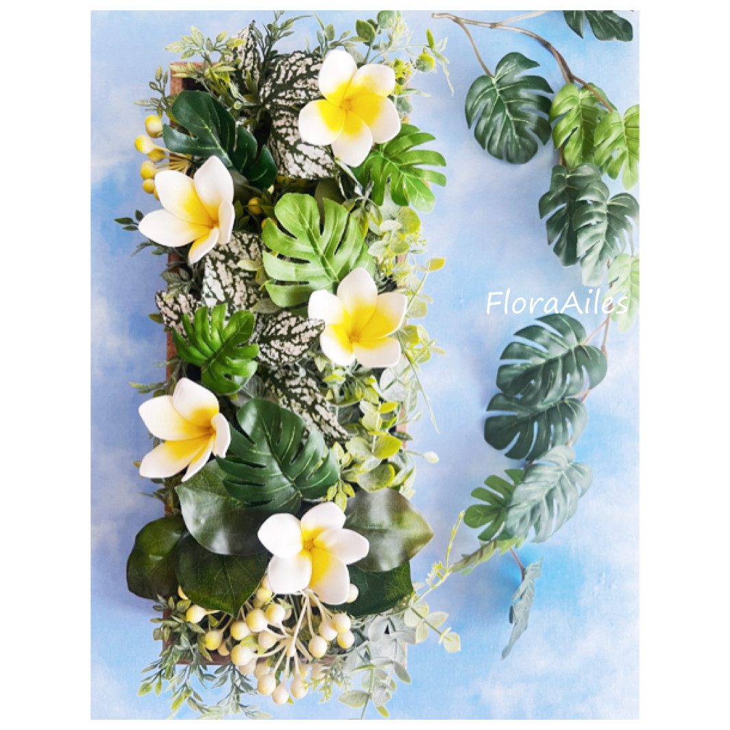 3Way仕様のプルメリアとモンステラのグリーンフレームは飾ると空気をキレイにしてくれます【メッセージカード無料】Ｗ