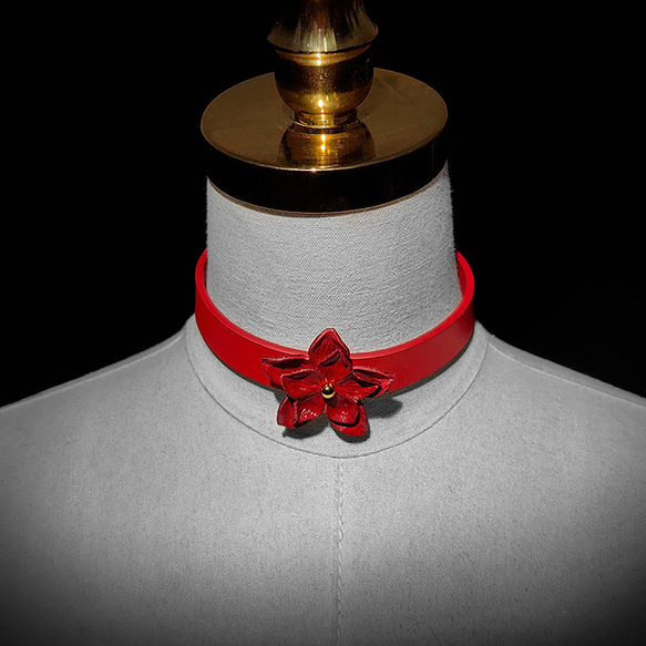 皮革絲帶頸鍊紅/黑可愛禮品項鍊，脖子上盛開激情玫瑰 第4張的照片