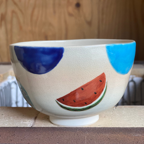 抹茶茶碗 抹茶椀 ' 色絵 水玉 スイカ' 茶道具 - メルカリ