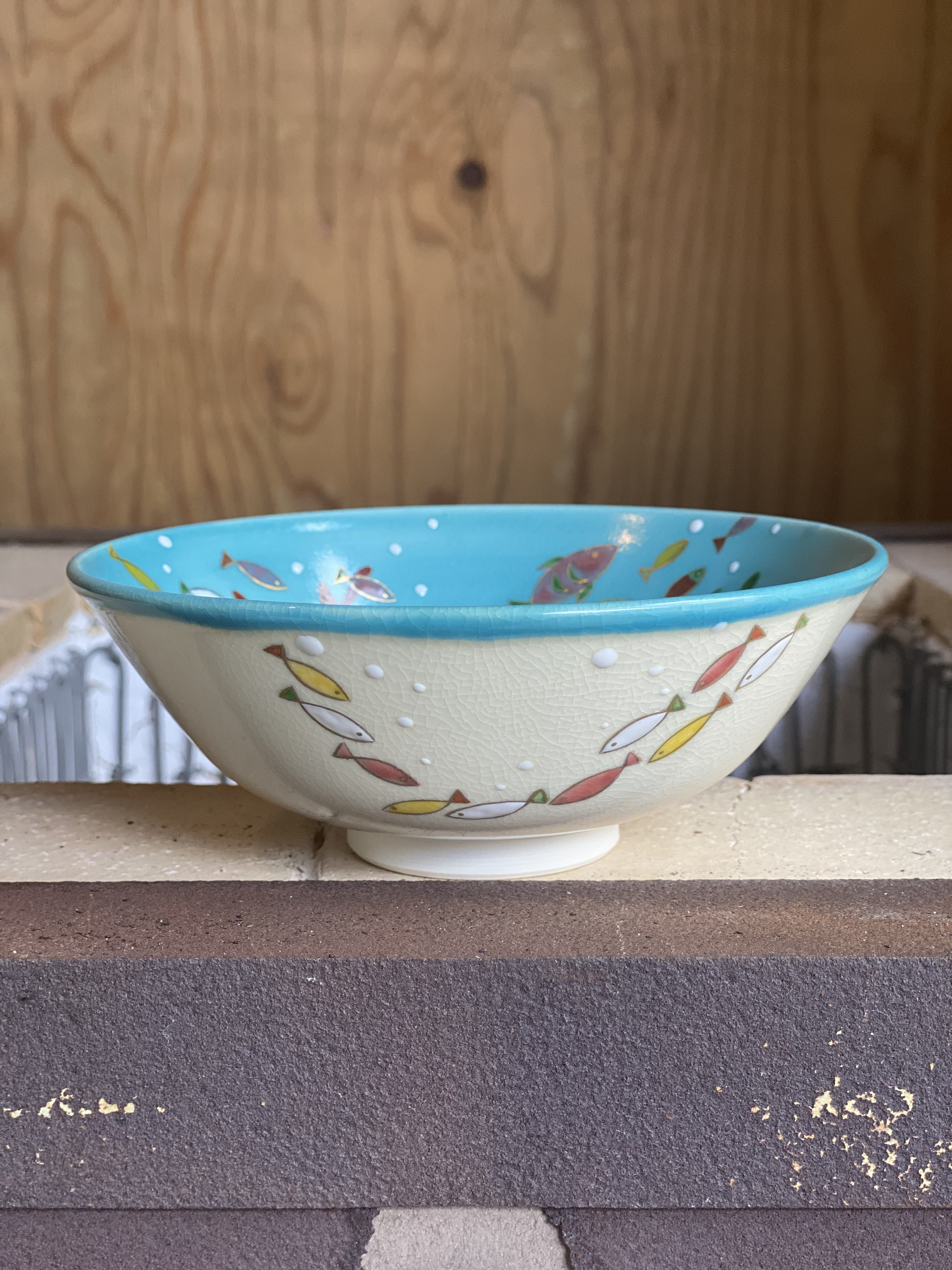 平茶碗　夏茶碗　' 色絵　さかな' 京焼　茶道具 平茶碗 夏茶碗 ' 色絵 さかな' 京焼 茶道具 平茶碗 夏茶碗
