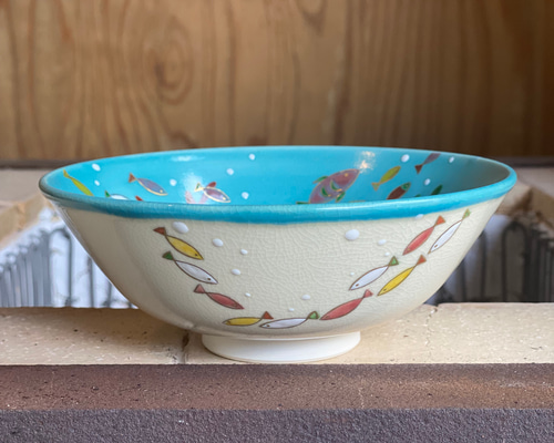 平茶碗　夏茶碗　' 色絵　さかな' 京焼　茶道具 平茶碗 夏茶碗 ' 色絵 さかな' 京焼 茶道具 京焼 清水焼 作家物 龍と