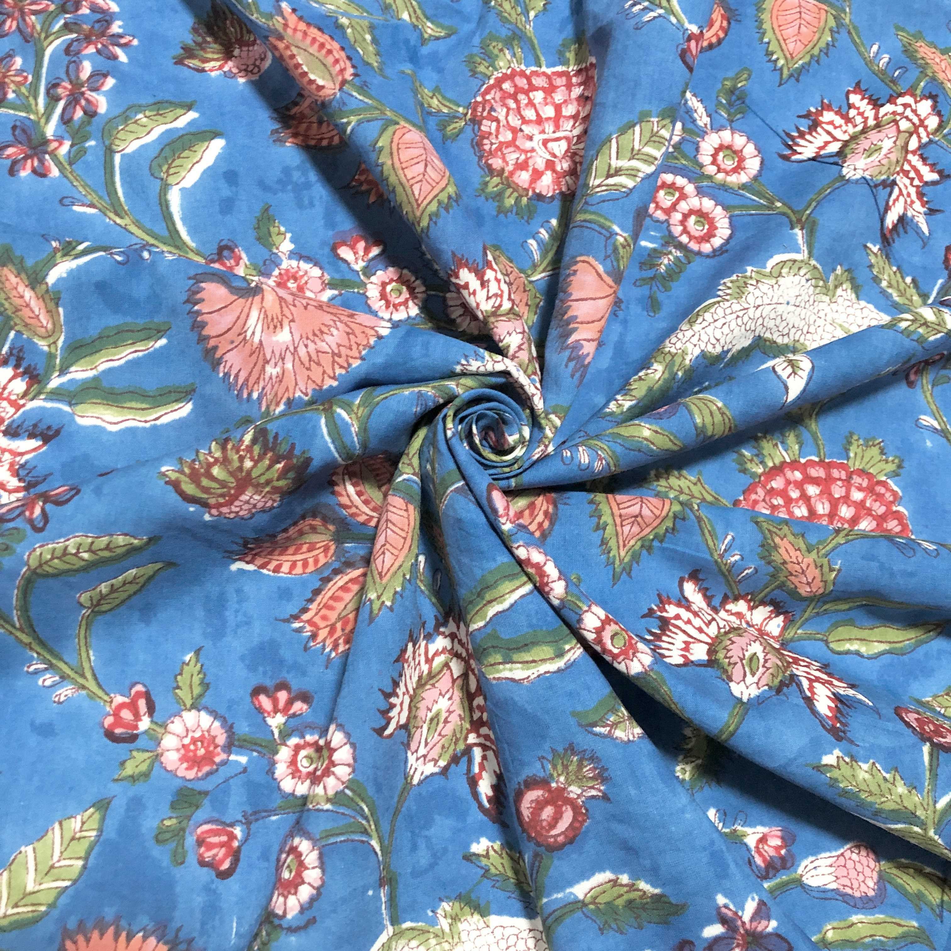 アウトレット商品【50cm単位】ブルーカラフルフラワー インド