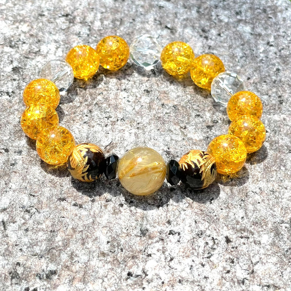 新たなチャレンジを応援する天然石ブレスレット♪ゴールドルチル×皇帝龍タイガーアイ×シトリンクラック＆カットオニキス・水晶 