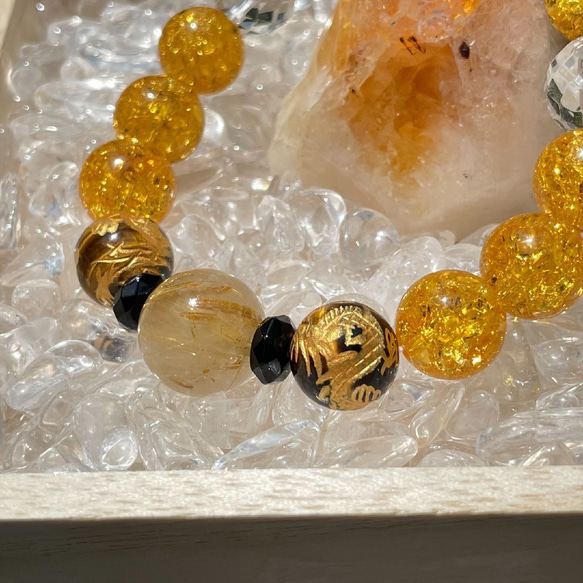新たなチャレンジを応援する天然石ブレスレット♪ゴールドルチル×皇帝龍タイガーアイ×シトリンクラック＆カットオニキス・水晶 