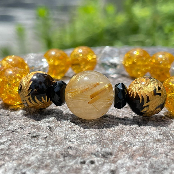 新たなチャレンジを応援する天然石ブレスレット♪ゴールドルチル×皇帝龍タイガーアイ×シトリンクラック＆カットオニキス・水晶 
