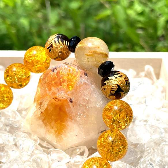 新たなチャレンジを応援する天然石ブレスレット♪ゴールドルチル×皇帝龍タイガーアイ×シトリンクラック＆カットオニキス・水晶 