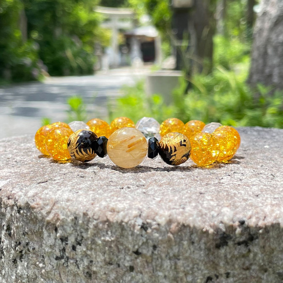 新たなチャレンジを応援する天然石ブレスレット♪ゴールドルチル×皇帝龍タイガーアイ×シトリンクラック＆カットオニキス・水晶 