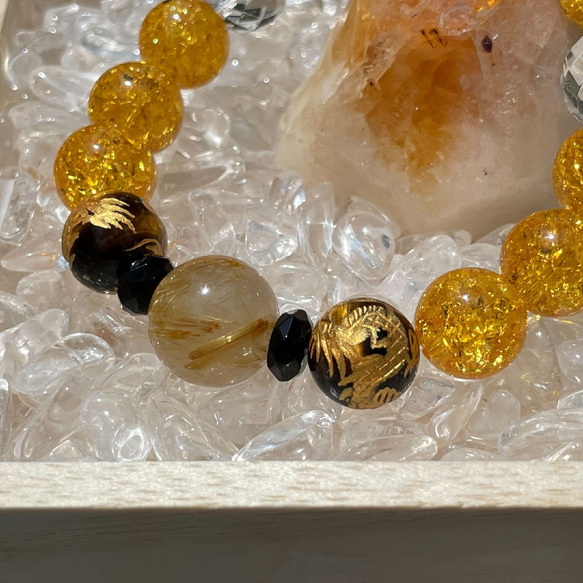 新たなチャレンジを応援する天然石ブレスレット♪ゴールドルチル×皇帝龍タイガーアイ×シトリンクラック＆カットオニキス・水晶 
