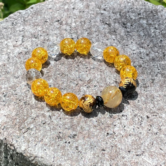 新たなチャレンジを応援する天然石ブレスレット♪ゴールドルチル×皇帝龍タイガーアイ×シトリンクラック＆カットオニキス・水晶 