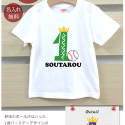 スポーツバースデー 野球ボール　1歳誕生日　名前入りベビーＴシャツ(半袖) 2枚目の画像