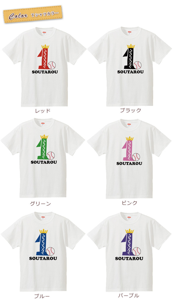 スポーツバースデー 野球ボール　1歳誕生日　名前入りベビーＴシャツ(半袖) 3枚目の画像