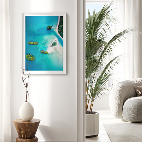 アートポスター トロピカルアイランド ターコイズブルー 空撮ビーチ