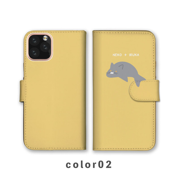 奇美拉貓海豚貓海豚插畫相容所有型號智慧型手機保護套筆記本型卡片收納NLFT-BKCS-02a 第3張的照片