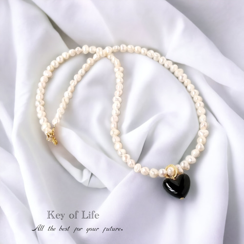 odul オニキス　パール　ハートチャーム付き odul オニキス パール ハートチャーム付き mini Heart charm
